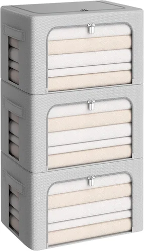 Miniatura 24 de Paquete de 3 cajas de almacenamiento con marco, bolsas de almacenamiento de ropa, tela Oxford, plegable, apilable, juego organizador con ventana