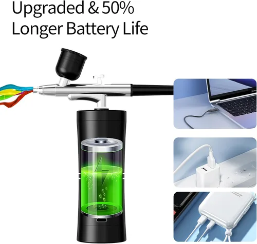 Miniatura 5 de Kit de aerógrafo con compresor, kit de cepillo de aire portátil con compresor de aire, aerógrafo para uñas, compresor de aerógrafo, máquina de Negro