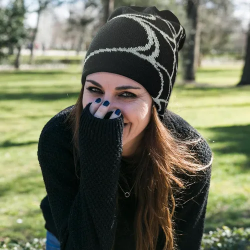 Miniatura 5 de Gorro de punto con orejas de gato para mujer, gorro de ganchillo con gorro de invierno a rayas, accesorios Y2K, gorros estilo gótico grunge