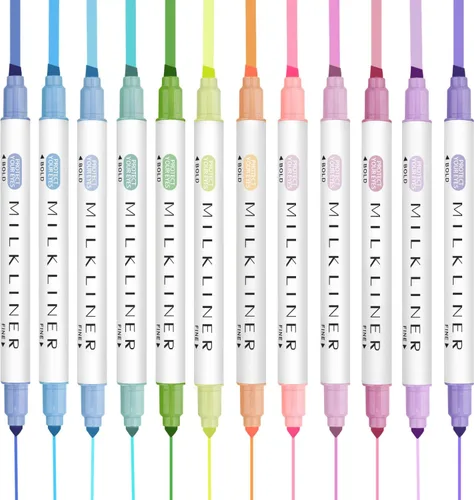 YOOUSOO Juego de 12 marcadores estéticos de colores surtidos, juego de resaltadores pastel, colores retro únicos, de secado rápido, doble punta que