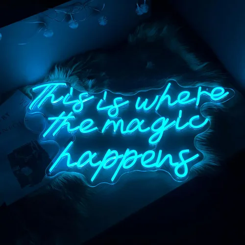 Miniatura 3 de Letrero de neón grande de 24 pulgadas, con texto en inglés «This Is Where the Magic Place», luz de neón azul hielo para despedida de soltera