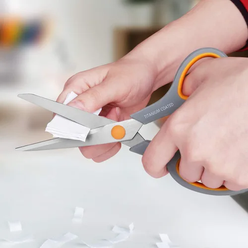 Miniatura 6 de Tijeras multiusos de 8 pulgadas con revestimiento de titanio, tijeras afiladas resistentes para diestros o zurdos, asas de agarre cómodo para Gris