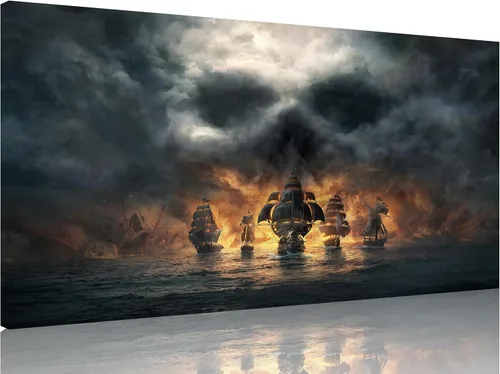 Miniatura 16 de TutuBeer 3 Piezas Arte de Pared Batalla Naval Barco Imagen Barco Pirata Velero Póster Barco Pirata Azul en Llamas Imagen Impresa en Lienzo Póster