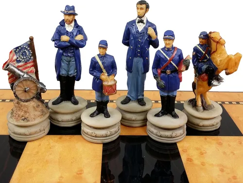 Miniatura 2 de HPL Juego de ajedrez de generales de la guerra civil estadounidense con 17 pulgadas de alto nogal oscuro y tablero de almacenamiento brillante