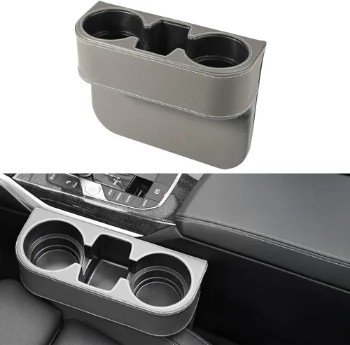 Miniatura 7 de Expansor de portavasos para automóvil y relleno de espacio para el asiento, funda de piel sintética con costuras, organizador de asiento delantero