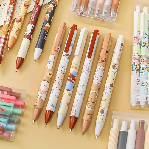 Miniatura 3 de 6 bolígrafos Kawaii de gel retráctiles, bonitos bolígrafos de gel con punta bala estética, suministros de oficina para estudiantes creativos