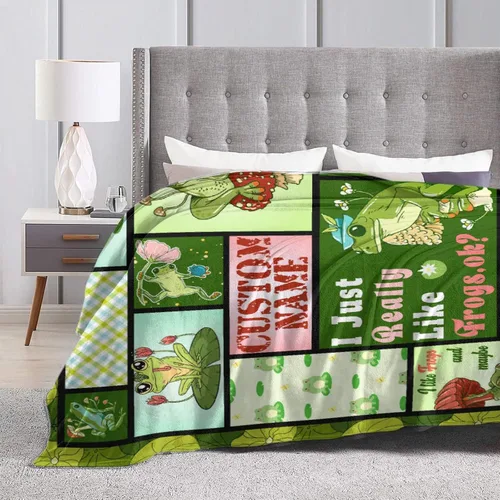 Miniatura 7 de Manta personalizada de collage de ranas con nombre, manta suave de franela personalizada para adultos y niños, regalo de cumpleaños, 30 x 40 pulgadas