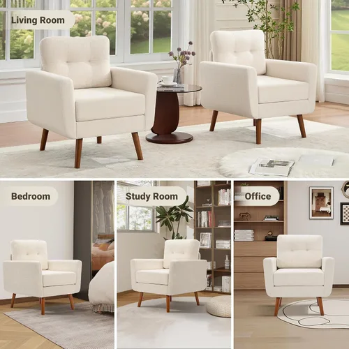 Miniatura 5 de Tbfit Sofá individual de tela de lino, silla de acento, sillón moderno de mediados de siglo para sala de estar, dormitorio, tapizado con botones