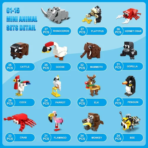 Miniatura 4 de HOGOKIDS 30 paquetes de recuerdos de fiesta para niños – 867 piezas de bloques de construcción de animales pequeños para premios de aula, rellenos