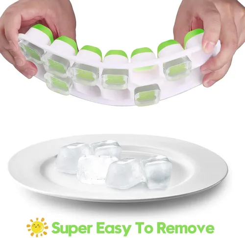 Miniatura 3 de Bandeja de silicona para cubitos de hielo, paquete de 8 bandejas de 14 cubitos de hielo flexibles y de fácil liberación con tapa extraíble