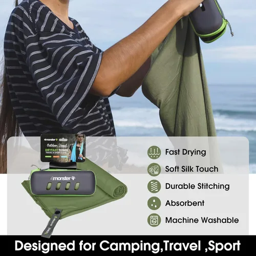 Miniatura 2 de 4Monster Toalla de camping súper absorbente, toalla de microfibra de secado rápido, ultra compacta y suave, toalla de viaje ligera para mochileros
