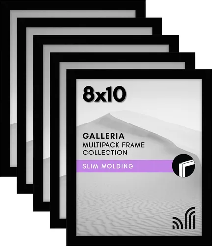Miniatura 24 de Americanflat Portarretratos de 3 x 5 con plexiglás pulido, juego de 5 unidades, colección Galleria, marcos para mesa y pared, color negro