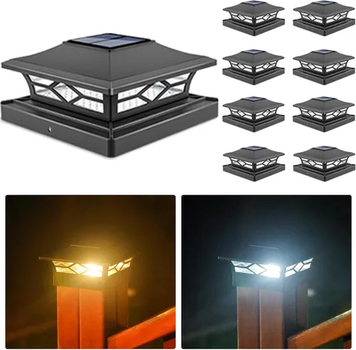 Miniatura 10 de VOLISUN - Faroles solares para poste: paquete de 2 luces para exteriores, para cubierta, con casquillo blanco, resistente al agua, 2 modos