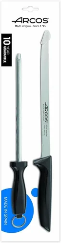 Miniatura 2 de Arcos Juego de 2 cuchillos para tallar jamón y sacapuntas de silla en acero inoxidable con mango ergonómico de polipropileno. Serie Niza. Color Negro