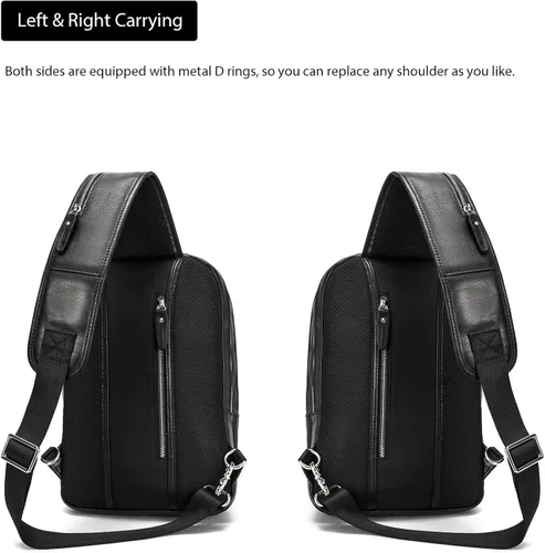 Miniatura 5 de LANNSYNE Bolso bandolera de cuero de grano completo para hombre, mochila cruzada en el pecho para iPad de 12.9 pulgadas