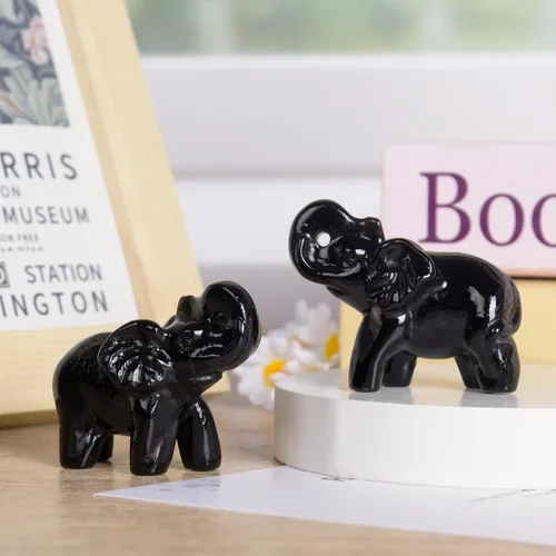 Miniatura 3 de Escultura de elefante de cristal de obsidiana negra de 2 pulgadas, hecha a mano, piedra curativa, figura de animal, decoración espiritual