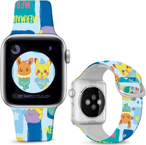 Compatible con Apple Watch Band Pikacu Mermaid Fish de 1.92 pulgadas, 1.81 pulgadas, 1.77 pulgadas, 1.73 pulgadas, 1.65 pulgadas (serie 3, 2, 1),