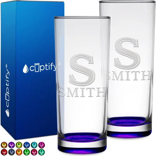 Miniatura 20 de Highball personalizado de 10.5 onzas con fondo negro, vaso Collins alto personalizado, cóctel de bebida mixta recta, inicial con nombre de regalo