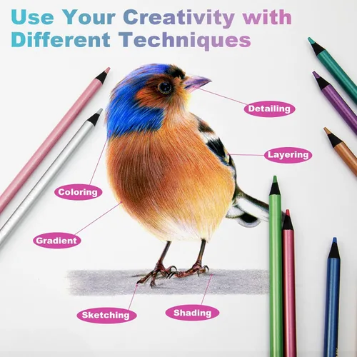 Miniatura 5 de ofone Lápices de colores metálicos, juego de 12 lápices de dibujo profesionales para libros de colorear para adultos, suministros de arte