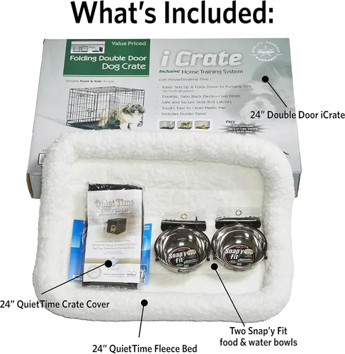 Miniatura 2 de MidWest Homes for Pets Kit de inicio de jaula iCrate de doble puerta, paquete de jaula para perros de 24 pulgadas para razas pequeñas, incluye Negro
