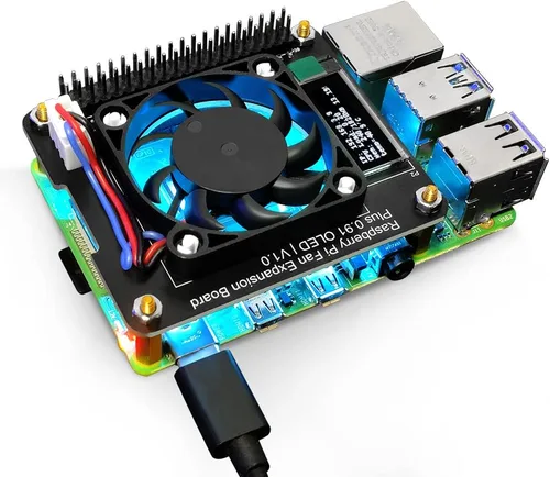 GeeekPi Sombrero de ventilador para Raspberry Pi 4 Modelo B, PWM Fan GPIO Placa de expansión con pantalla OLED de 0.91 pulgadas para Raspberry Pi
