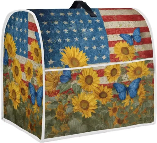 Miniatura 14 de Funda para batidora con estampado de girasol y bandera americana, cubierta protectora contra el polvo, adecuada para la mayoría de los modelos