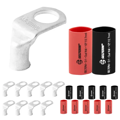 Miniatura 15 de SELTERM 5 piezas terminales de cable de cobre estañado 1/0 AWG perno de 1/2", extremos de cable de batería, terminales de anillo, conectores