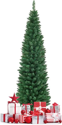 Miniatura 24 de GOFLAME Árbol de Navidad de 6 pies sin luz, árbol de Navidad negro, decoración de Halloween en forma de lápiz, árbol de Halloween con 520 puntas