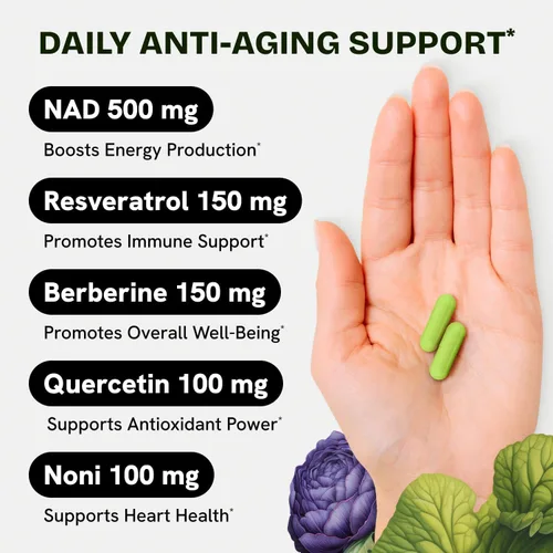 Miniatura 3 de Suplemento liposomal NAD para mujeres con Noni Suplemento de resveratrol NAD 5 en 1 con berberina y quercetina Alternativa al polvo puro NMN