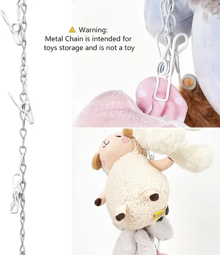 Miniatura 4 de Mkono Cadena de almacenamiento de metal para animales de peluche, organizador de 20 clips para juguetes de niños, soporte de exhibición para cuarto