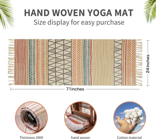 Miniatura 2 de Cifupy Tapete de yoga orgánico hecho a mano con esterilla de yoga de algodón orgánico, alfombra de yoga plegable y antideslizante tejida a mano que