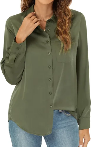 Miniatura 8 de RANPHEE Camisas de primavera de manga larga con botones para mujer, blusas elegantes y casuales de trabajo
