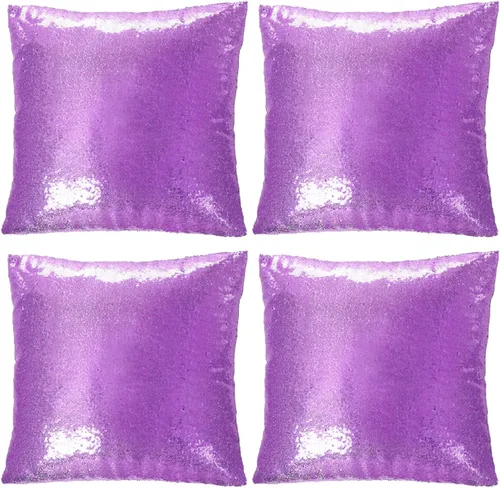 Miniatura 10 de SquarePie Juego de 4 fundas de almohada de lentejuelas de 18 x 18 pulgadas, fundas de almohada decorativas con purpurina dorada brillante