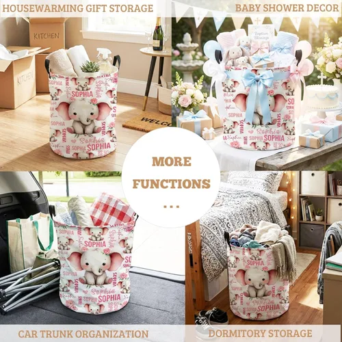 Miniatura 7 de ZOE DAVISON Cestas de lavandería personalizadas de elefante, regalos personalizados de elefante, cesta de lavandería con nombre personalizado