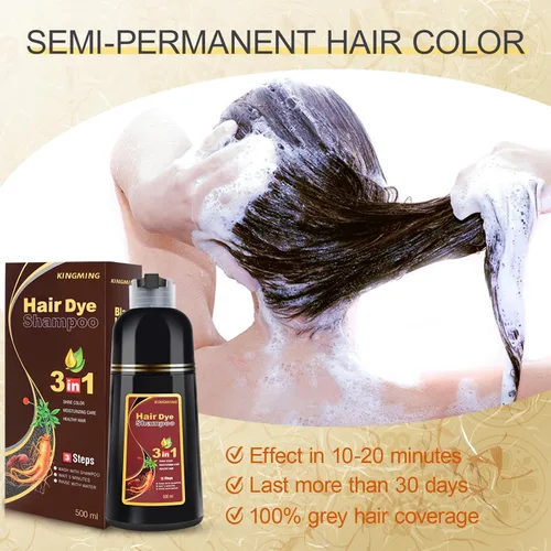 Miniatura 4 de KINGMING Champú de color instantáneo a base de hierbas marrón para cobertura de cabello gris para mujeres y hombres, 3 en 1 Champu Con Tinte