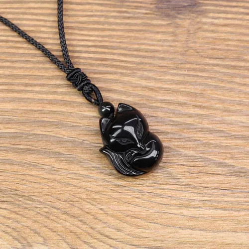 Miniatura 5 de COAI Collar con colgante de zorro de piedra para hombre y mujer, Piedra, Jaspe