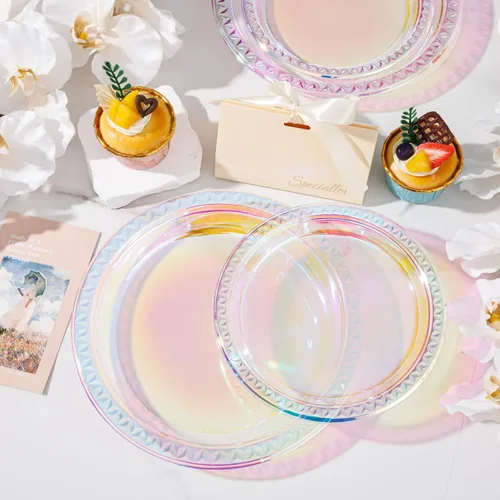 Miniatura 3 de Supernal 120 platos de plástico iridiscente brillante, platos desechables para fiestas, día de San Valentín, día de la madre y Pascua, platos