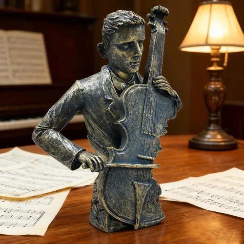 DESHINTKE Figura de violonchelista retro, decoración musical, estatuas de músico de resina, escultura moderna para regalos de música en el hogar