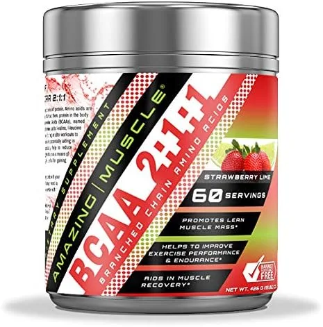 Miniatura 4 de Amazing Muscle BCAA 2:1:1 Suplemento de aminoácidos de cadena ramificada 6,000 mg por porción Sabor a ponche de frutas 30 porciones