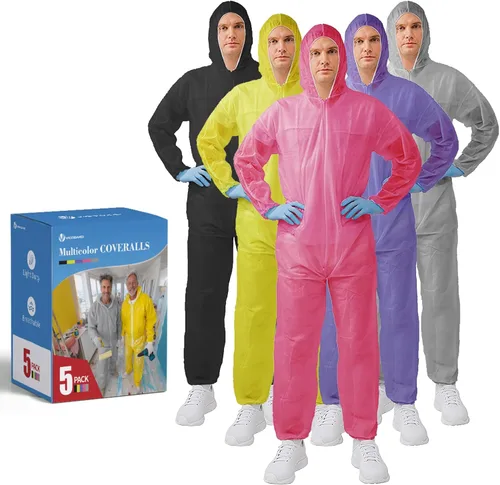 Miniatura 8 de Trajes de materiales peligrosos, 10 opciones de colores Monos protectores desechables, traje de pintura con muñecas elásticas, tobillos y capucha