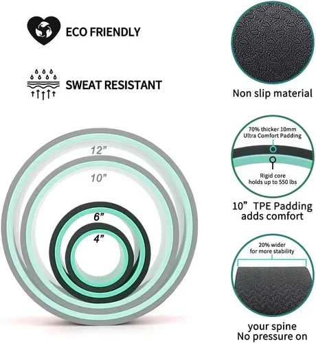 Miniatura 4 de Juego de 2 ruedas de yoga, ruedas traseras mejoradas de 10MM de grosor para aliviar el dolor y estiramiento, rodillo de espalda más fuerte