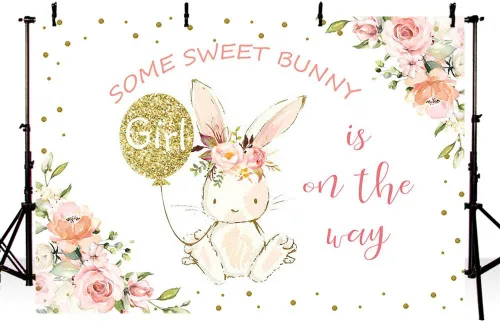 Miniatura 3 de MEHOFOND Fondo de fiesta de conejito de 7 x 5 pies para decoración de fiesta de baby shower, con texto en inglés "Some Sweet Bunny is on the Way