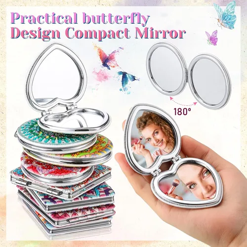 Miniatura 4 de Weysat 10 piezas de pintura de diamante compacto espejo portátil de bolsillo para bolso de bolsillo con cubierta de pintura de diamantes