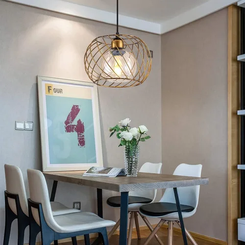 Miniatura 2 de YLONG-ZS Lámparas colgantes de vidrio pequeñas doradas, iluminación colgante regulable enchufable para dormitorio y sala de estar, cable de 16 pies