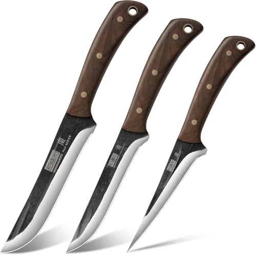 HOSHANHO Juego de Cuchillos de Carnicero de 3 Piezas, Súper Afilados Forjados a Mano Cuchillo de Filetear y Cuchillos Divisores y Cuchillos