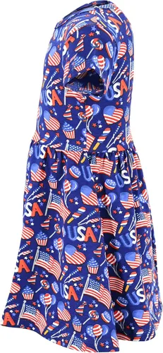 Miniatura 3 de Unique Baby Vestido sin mangas con estampado de bandera patriótico para niñas, Azul, blanco, rojo.