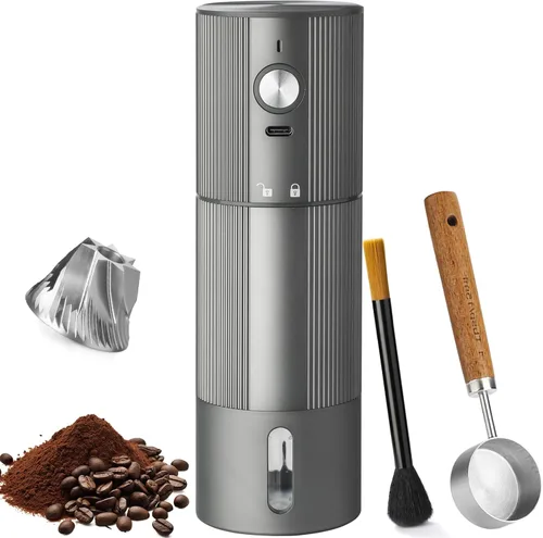 Molinillo de café portátil, molinillo de café eléctrico con 45 ajustes ajustables, molinillos de café recargables para expreso, viajes, campamento y