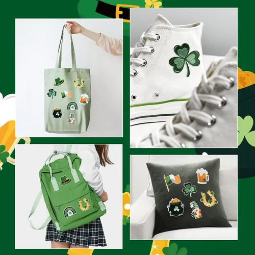 Miniatura 6 de 8 parches para planchar del día de San Patricio, trébol verde, trébol de la suerte, gnomo arco iris, para coser, apliques bordados, decoración