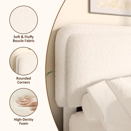 Miniatura 4 de Base de cama de plataforma Boucle tamaño Queen con cabecera ajustable (3 alturas), cama de nube tapizada, esquinas redondeadas suaves, no necesita