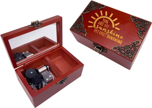 Miniatura 13 de Youtang Caja de Música de Joyería de Nightmare Before Christmas con Espejo, Caja Musical de Madera Grabada con Láser, Caja Musical de Cuerda, Regalo